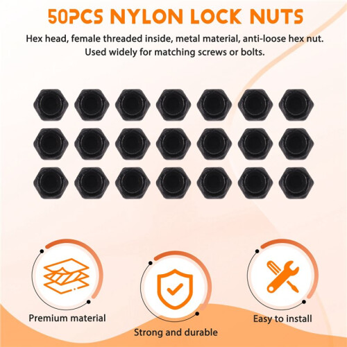 M2 Zinc Plated Nylock Nylon Insert Hex Lock Nuts Black 50pcs 1