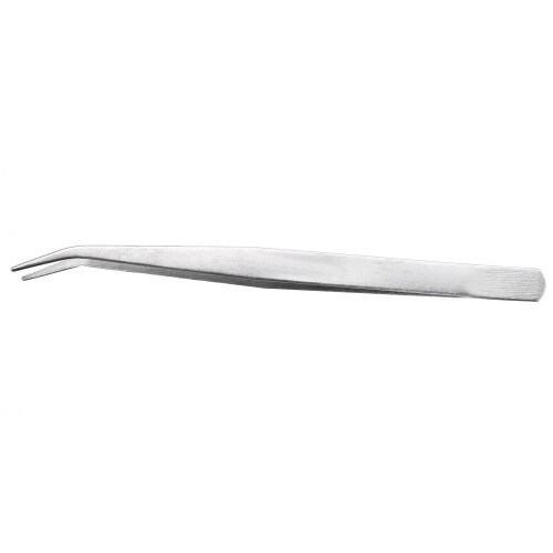 5.9" Long Silver Tone Bent Curved Tip Tweezers Forceps Plier Hand Tool 1