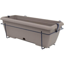 Kräutertopf mit Metallständer und integriertem Tablett - GARDEN ID Teramo - Taupe 50 cm - Steinoptik - Recycelt/recycelbar