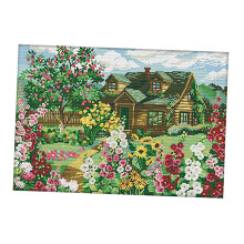 Country House Stamped Cross Stitch Kit DIY Needlework Pre-Printed Fabr