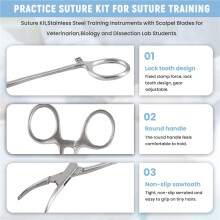 Jeu de Suture, Instruments de Formation en Acier Inoxydable avec Lames de Bistouri pour les éTudiants de Laboratoire VéTéRinaire, de Biologie et de