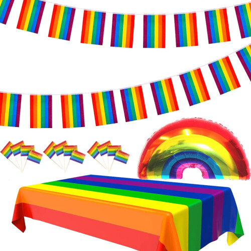 Rainbow Pride Tablecloth and Pennant Banner Set