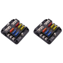 2X Fuse Box with Negative Bus, 6 Way Blade Fuse Holder Block with LED Indicator for 12V Boat Car Automotive Truck Marine