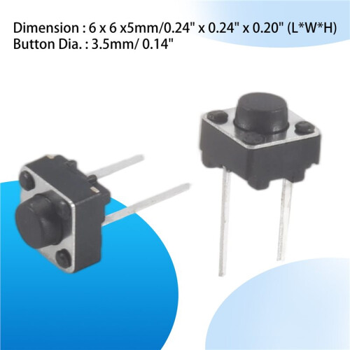 20 Pcs 6x6x5mm Momentary Tactile Tact Push Button  2 Pin DIP Through Hole 2