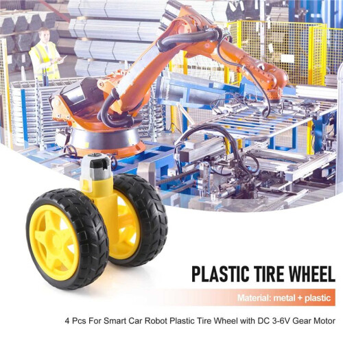 4 Pcs For   Car Robot Plastic Tire Wheel with  3-6V Gear Motor 2