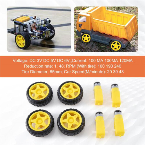 4 Pcs For   Car Robot Plastic Tire Wheel with  3-6V Gear Motor