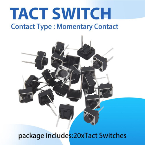 20 Pcs 6x6x5mm Momentary Tactile Tact Push Button  2 Pin DIP Through Hole 1