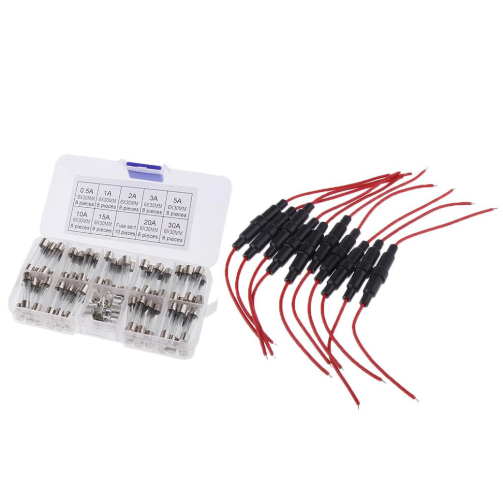 72Pcs 6X30mm Quick Blow Glass Fuses Kit + 16 Awg Wire Agc Inline Fuse 6901423025080