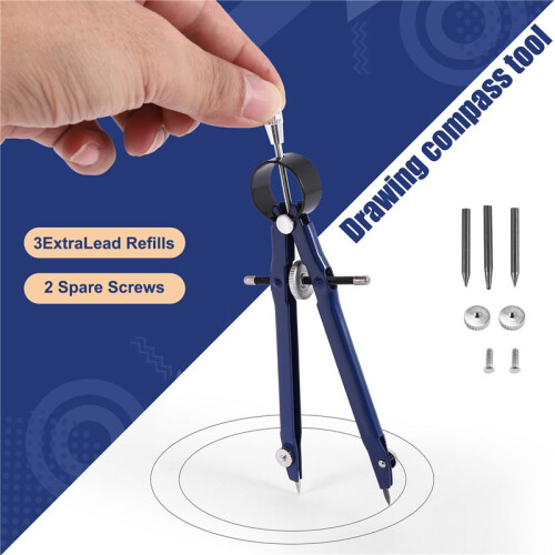 Professional Compass, Compass Geometry Set with Lock, Math and Precision Compass, Metal and Durable for Solid and Plane Precision Tool, Fit for 2