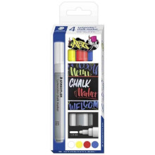 Kreidemarker - STAEDTLER - Etui mit 4 - Weiß, Gelb, Rot, Blau - Spitzform - Undurchsichtig