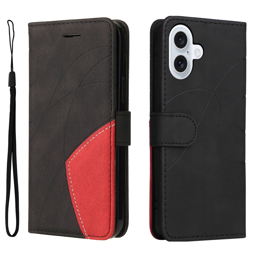 (Iphone 17, ) For Iphone 17 Leather Phone Case Stand Wallet With Bi-Colour Splicing Design Black 6914284961336