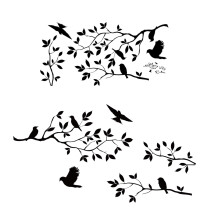 Expression artistique : Sticker mural branches d'arbre avec oiseaux, fabriqué aux États-Unis en PVC amovible, décorez vos murs avec un design