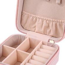 Mini estuche de joyería de viaje de cuero PU 10x10x5cm rosa