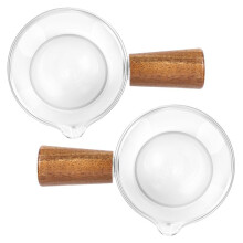 2PCS Transparent Glass Creamer with Wooden Handle, Coffee Milk Creamer Pitcher. 50Ml