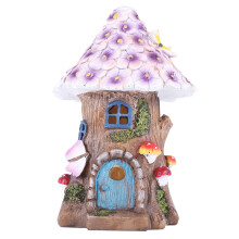 Fairy Garden House Solar Garden Statues Sculpture Miniature Figurine Treehouse Decor Lawn Yard Ornaments Decoration