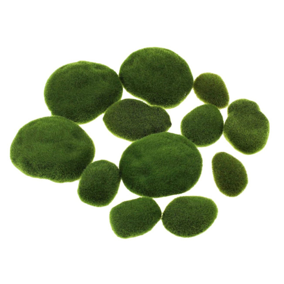 12 Pieces Assorted Sized Artificial Moss Rocks Decorative Faux Stones For Floral Arrangements, Fairy Gardens, Terrariums 6033664520625