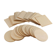 50 Pezzi Fette di Legno 4X4 Pollici Pezzi di Legno Non Finiti Quadrati e Rotondi in Legno per DIY Sottobicchiere Arti Pittura Colorazione Artigianato