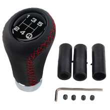 5 Speed Leather Stick Shift Knob Car Gear Shifting Shifter Lever Knobs Fit for Most Manual Vehicle, Black Leather