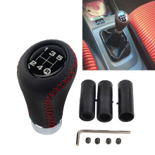 5 Speed Leather Stick Shift Knob Car Gear Shifting Shifter Lever Knobs Fit for Most Manual Vehicle, Black Leather