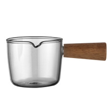 Borosilicate Glass Milk  Wooden Handle Small Milk Cup Espresso Coffee Extraction Cup 80ML