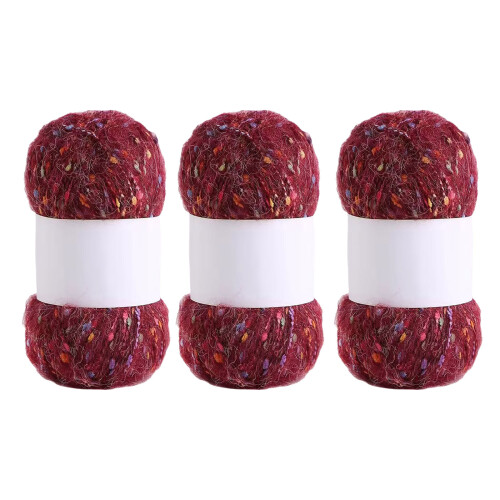 3 Rollen Häkelgarn, Strickgarn, Regenbogenfarben,-Burgund