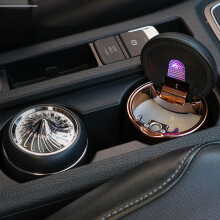Mini Ceramic Car Ashtray with LED Light, Silver, N18A