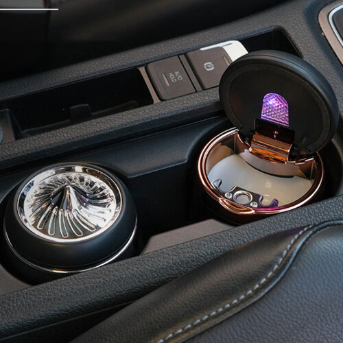 Mini Ceramic Car Ashtray with LED Light, Silver, N18A