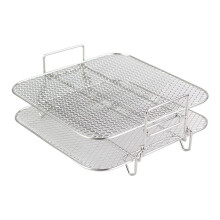 2-Laags Luchtfriteuse Rek Stapelbaar Rooster Grillrek Roestvrij Staal voor 4.2-5.8QT Luchtfriteuse Keuken Oven Stoomkoker Kooktoestel