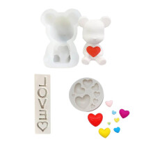 Set de forme pentru fondant de ciocolată, ediție de Ziua Îndrăgostiților, gadget de bucătărie multifuncțional cu modele 3D cu inimă de urs,