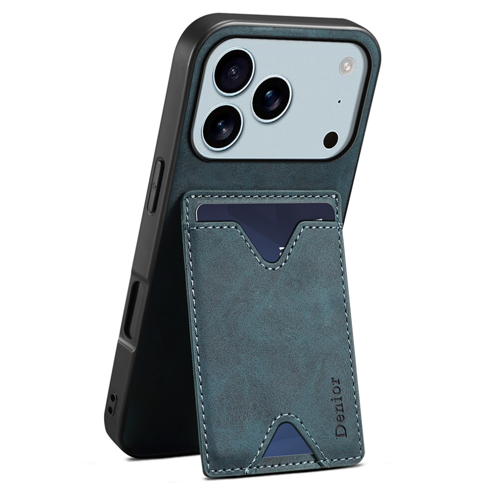 (Iphone 17 Pro, ) Denior For Iphone 17 Pro Case Card Holder Kickstand Leather+Pc+Tpu Phone Cover Blue 6914289747355