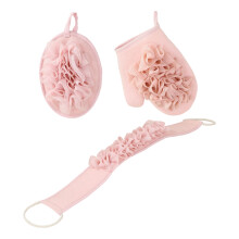 3 Piece Body Exfoliator Set Rich Foaming Loofah Sponge-Pink