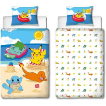 Bettwäsche - POKEMON - Pikachu am Strand - Mikrofaser - 1 Bettdecke 140 x 200 cm + 1 Kissenbezug 63 x 63 cm