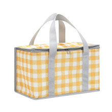 Insulated Bag Picnic Basket Bags Beach Bag Foldable Cooler Bag Reusable with Zippered Top-for Warm or Cold Picnic Yellow