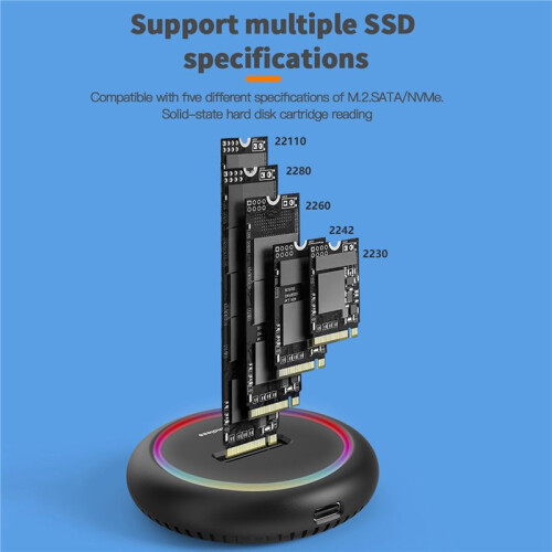 Blueendless Dual Protocol Ssd M 2 Docking Station Rgb Led Light M.2  USB C Ssd Case Nvme+Ngff Hdd Ssd Docking Station 2