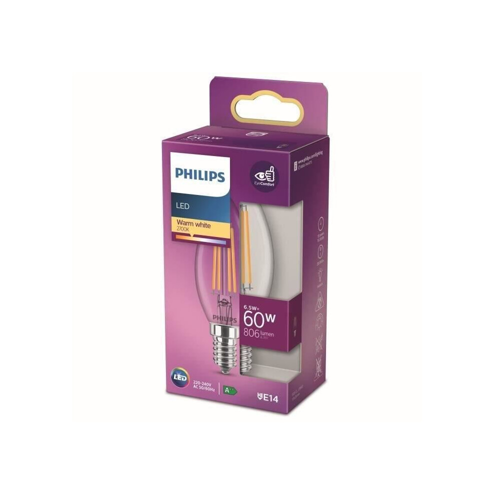 Philips Led Bulb Equivalent 60W E14 Warm Non-Dimmable - Glass White