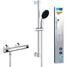 Duschset mit thermostatischem Mischbatterie, 1-Strahl-Handbrause, 60 cm Stange und Schlauch - GROHE 34800001 - Wassersparend - Verchromt