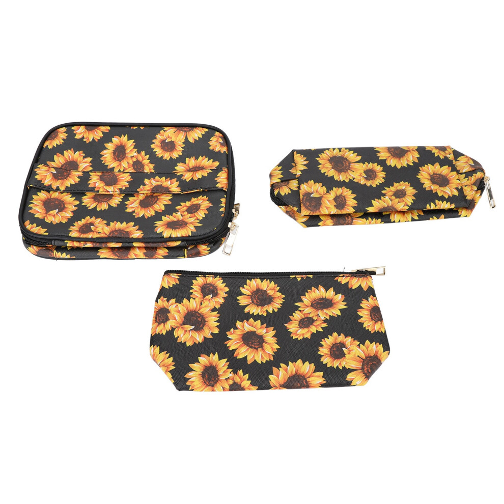 Gold 3Pcs Sunflower Waterproof Makeup Bags Portable Travel Cosmetic Pouches, Zipper