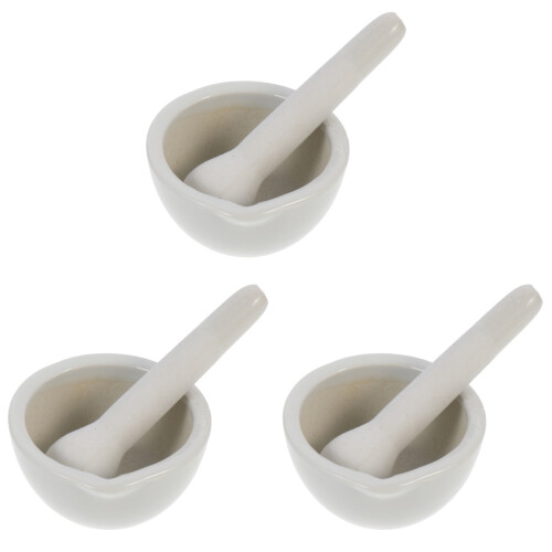 3Sets Ergonomic White Ceramic Pestle and Mortar for Tablet Crushing 1