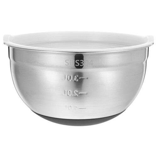 2Pcs Stainless Steel Egg Beating Bowl with Silicone Base and Lid