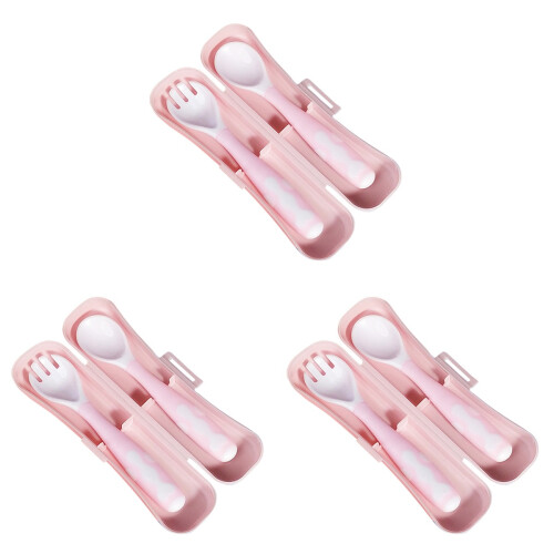3Sets Roze Baby Eetlepel En Set Met Bewaardoos 1