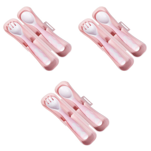 3Sets Roze Baby Eetlepel En Set Met Bewaardoos 2