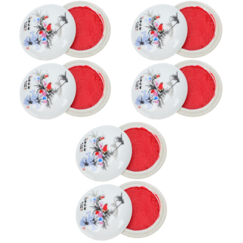 6Pcs Red Ink Pad with Ceramic Box Multipurpose DIY Calligraphy Inkpad 2