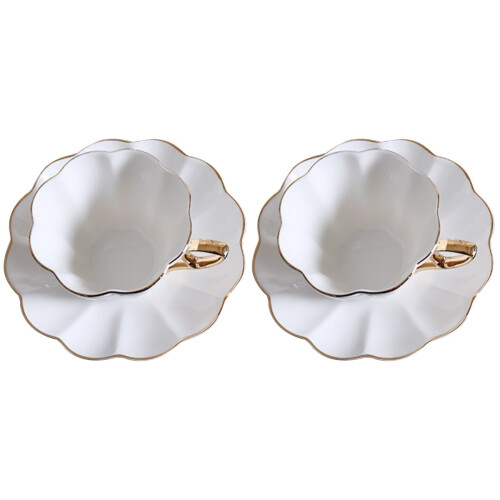 2Sets White Ceramic Coffee Mug with Saucer Smooth Rim 1