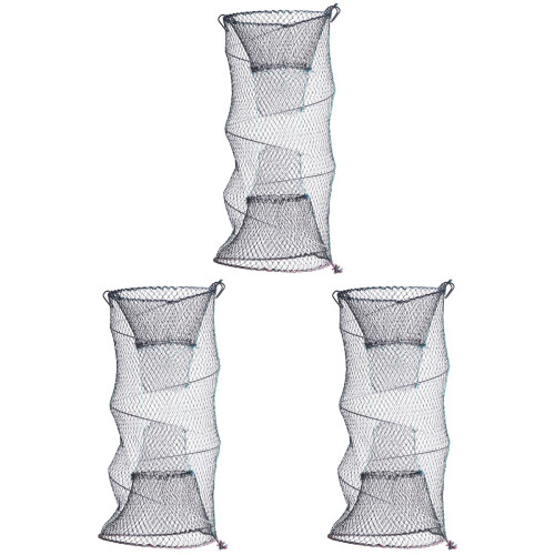 3Pcs Portable Foldable Fishing Net Triple Layer Mesh Black 1