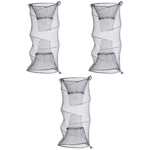 3Pcs Portable Foldable Fishing Net Triple Layer Mesh Black 2