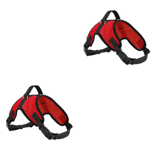 2Pcs Red Puppy Dog Harness Breathable Mesh Comfortable Walk Control 2