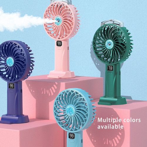 (Dark Blue) Fan USB Handheld Portable Rechargeable Spray Adjustable Modes Cooling 1