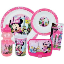 Conjunto de Louça Disney Minnie - FUN HOUSE - 006377 - Copo, Prato Fundo, Prato Raso, Garrafa, Caixa de Lanche e Talheres