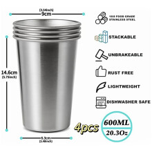 (4pcs, 600ML/20.3Oz) Tazas de cerveza de acero inoxidable 304: tazas reutilizables, duraderas e inastillables, acceso a cerveza navideña