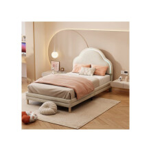 Lit simples - MUVOE - 90x200 cm - Cabeceira nuvem - Veludo bege - Faixas luminosas multicoloridas